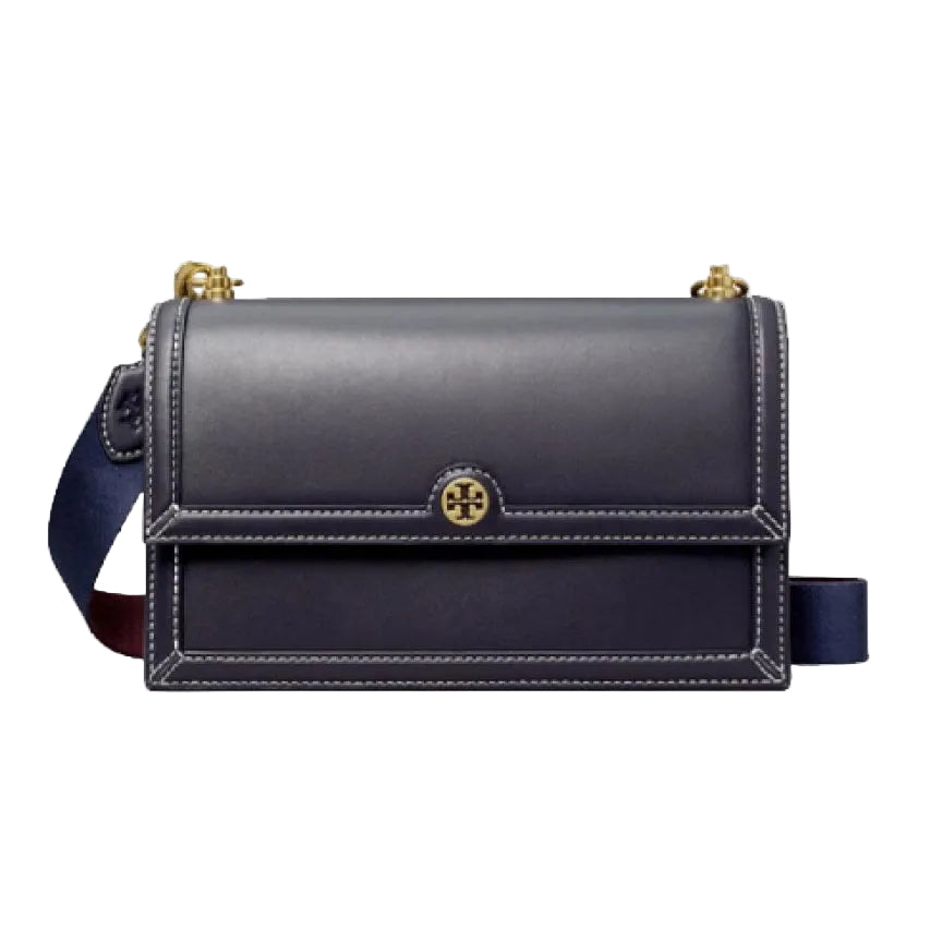 Toy Brch Sleek Leather Shoulder Bag with Contrast Stitching 23×14
