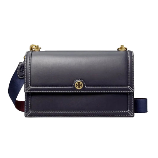 Toy Brch Sleek Leather Shoulder Bag with Contrast Stitching 23×14