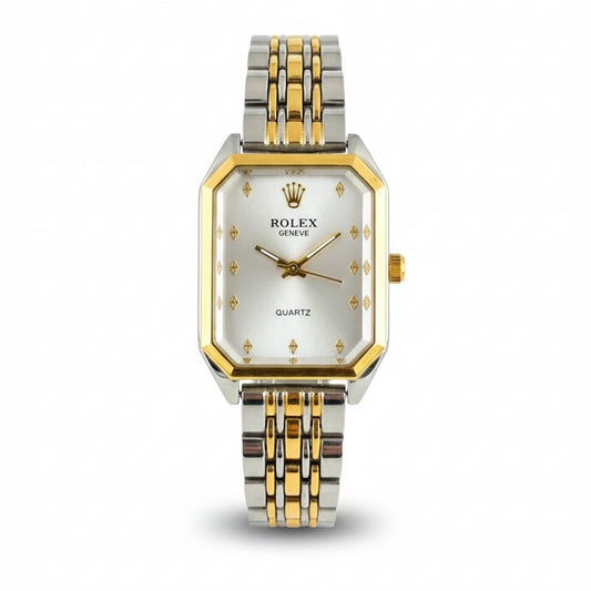 RO Quartz Square Silver, Gold Watch With White dial for women