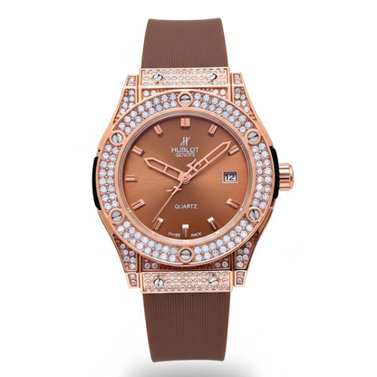 HUB Geneve Women's Rose Gold & Brown Rubber