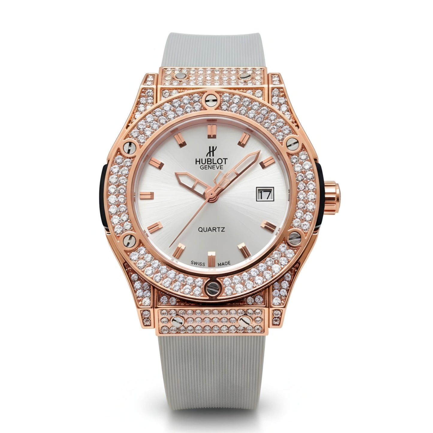 HUB Geneve Women's Rose Gold & Grey Rubber