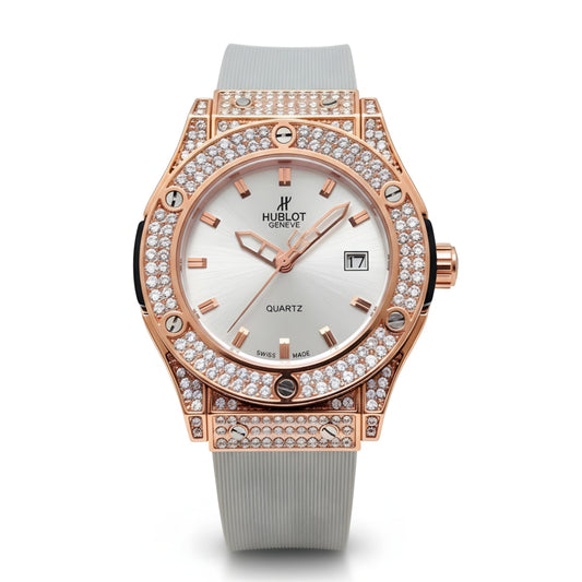 HUB Geneve Women's Rose Gold & Grey Rubber