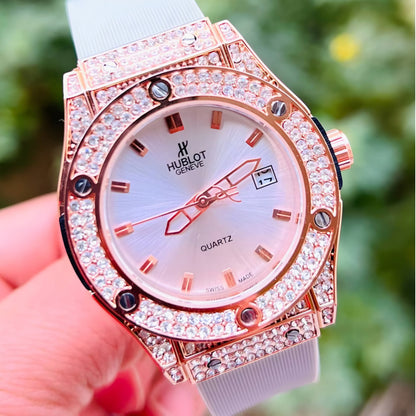 HUB Geneve Women's Rose Gold & Grey Rubber