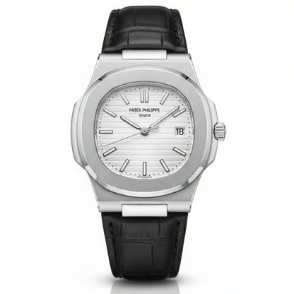 PP Nautilus Silver Steel & Black Leather (Semi-Automatic)