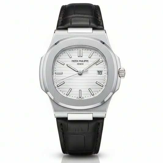 PP Nautilus Silver Steel & Black Leather (Semi-Automatic)