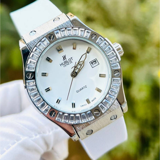 HUB Geneve Women's Silver & Pure White Rubber
