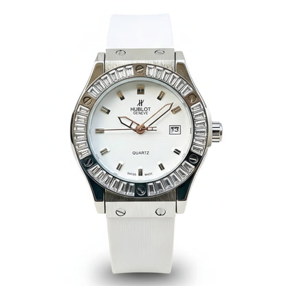 HUB Geneve Women's Silver & Pure White Rubber