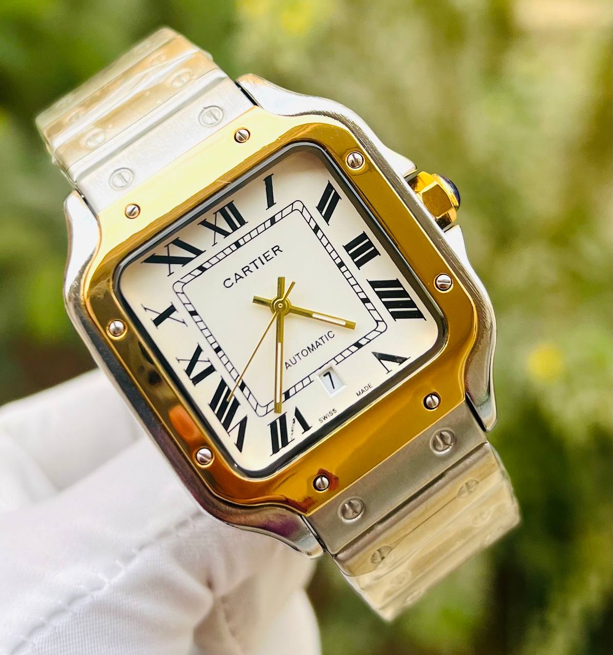 Santos de CRT Golden frame Quartz white dial