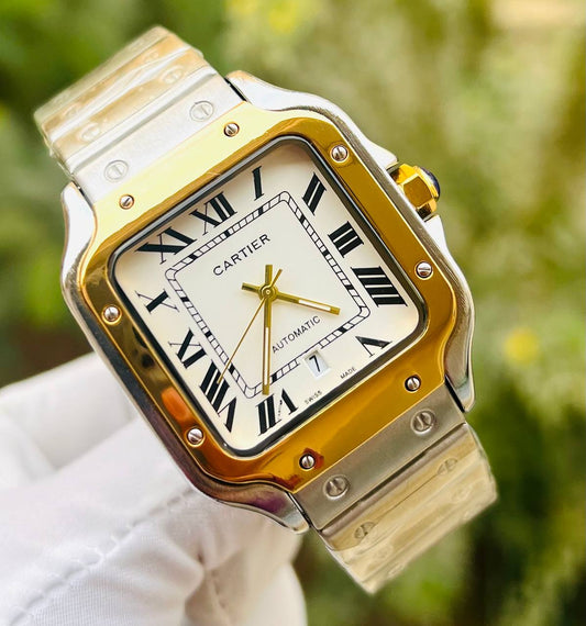 Santos de CRT Golden frame Quartz white dial