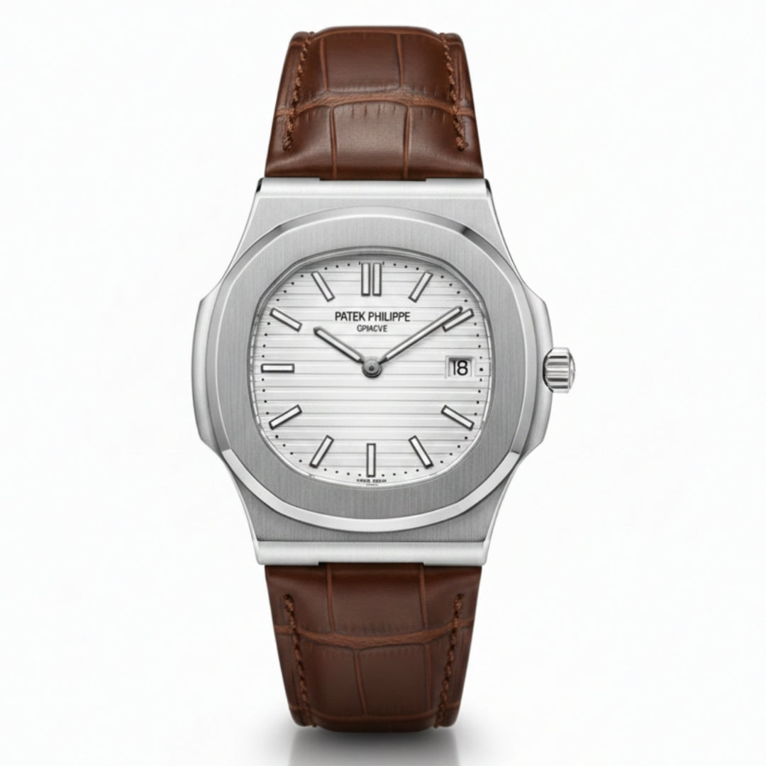 PP Nautilus Silver Steel & Brown Leather (Semi-Auto