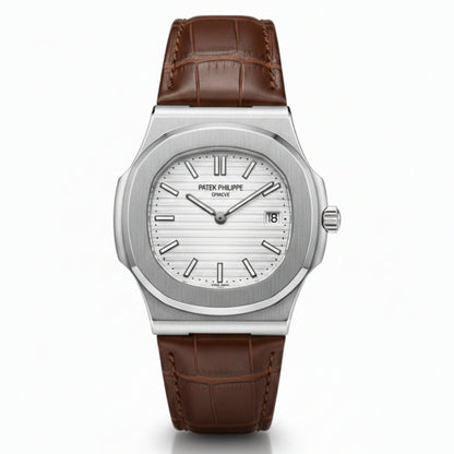 PP Nautilus Silver Steel & Brown Leather (Semi-Auto
