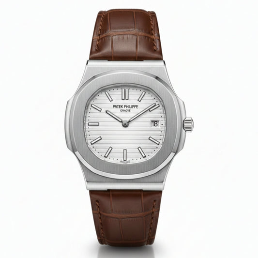 PP Nautilus Silver Steel & Brown Leather (Semi-Auto