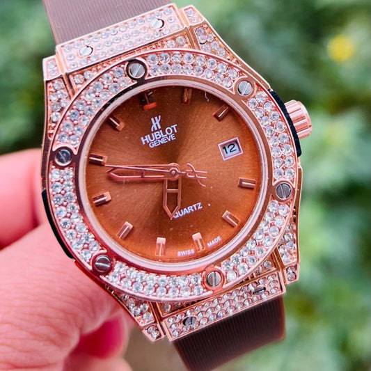 HUB Geneve Women's Rose Gold & Brown Rubber