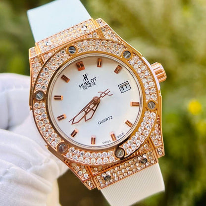 HUB Geneve Women's Rose Gold & White Rubber