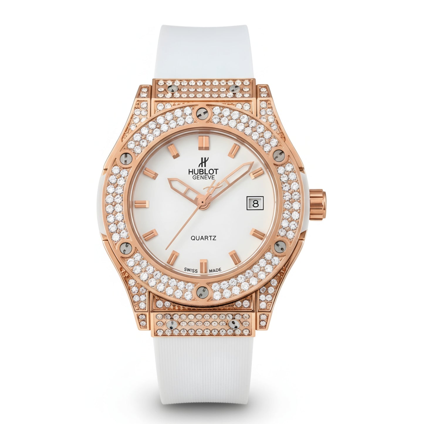 HUB Geneve Women's Rose Gold & White Rubber