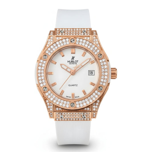 HUB Geneve Women's Rose Gold & White Rubber