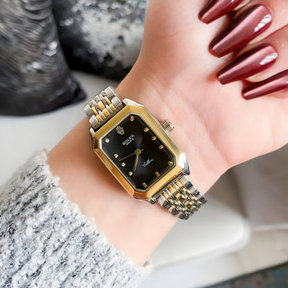 RO Quartz Square Silver, Gold Watch With Black dial for women