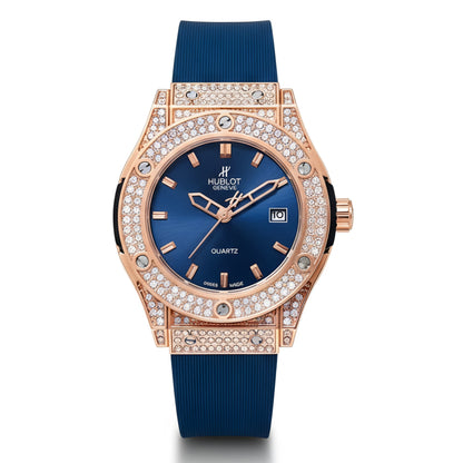 HUB Geneve Women's Rose Gold & Blue Rubber