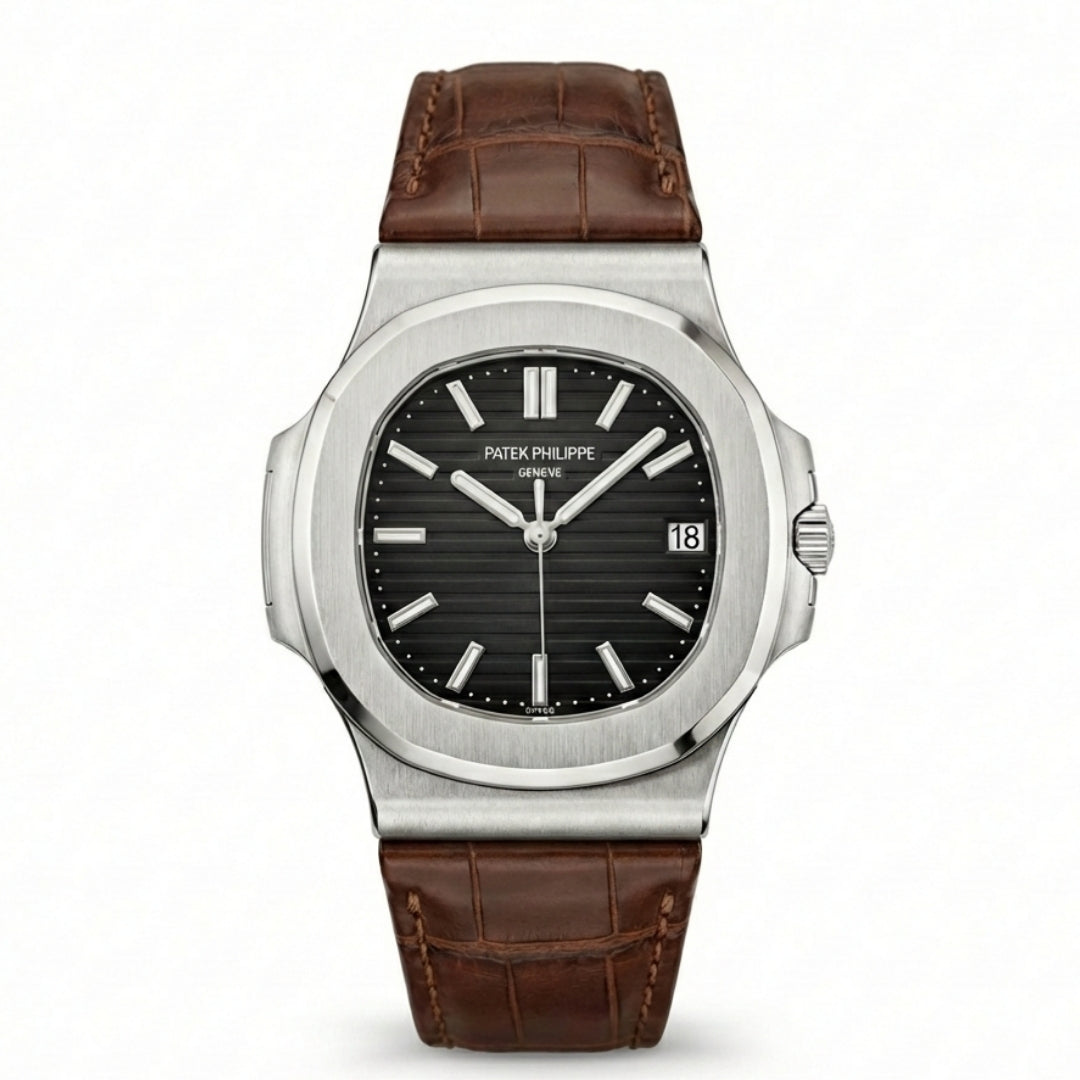 PP Nautilus Silver Steel & Brown Leather (Semi-Auto