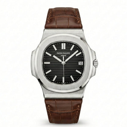 PP Nautilus Silver Steel & Brown Leather (Semi-Auto