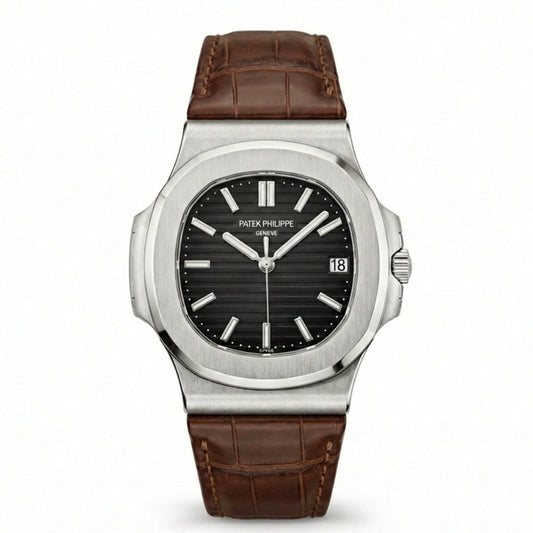 PP Nautilus Silver Steel & Brown Leather (Semi-Auto
