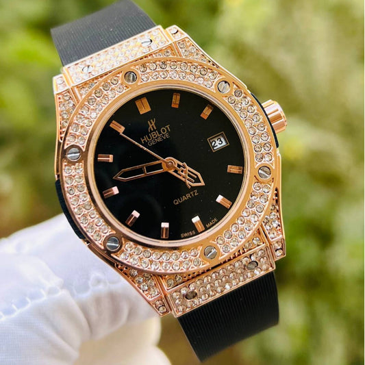 HUB Geneve Women's Rose Gold & Black Rubber