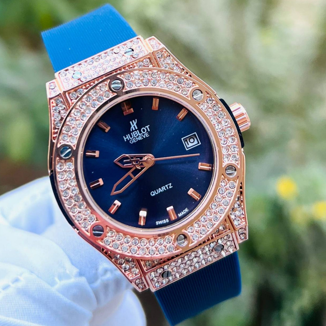 HUB Geneve Women's Rose Gold & Blue Rubber