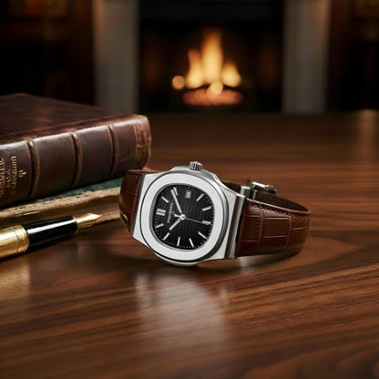 PP Nautilus Silver Steel & Brown Leather (Semi-Auto