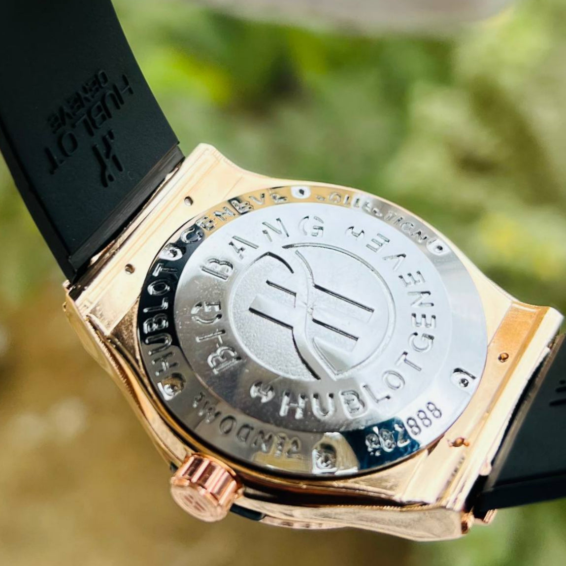 HUB Geneve Women's Rose Gold & Black Rubber (Baguette Bezel)