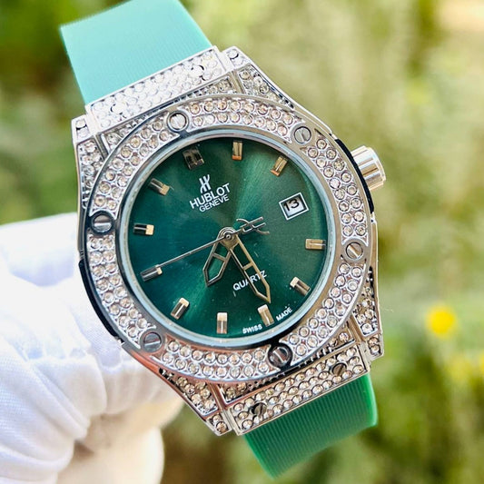 HUB Geneve Women's Silver & Green Rubber