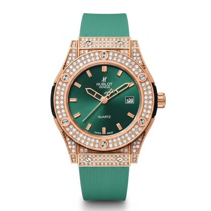 HUB Geneve Women's Rose Gold & Green Rubber