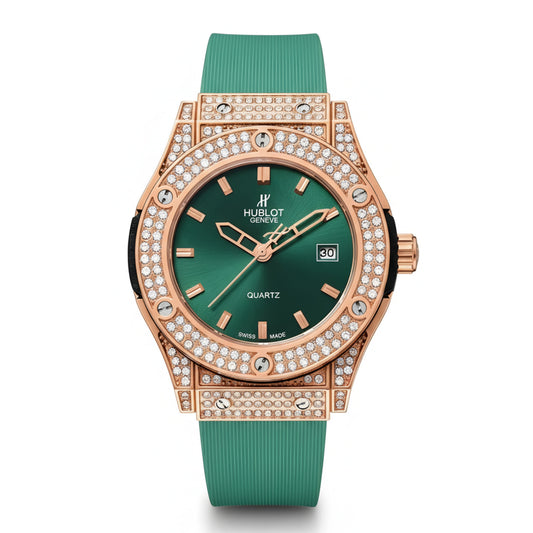 HUB Geneve Women's Rose Gold & Green Rubber