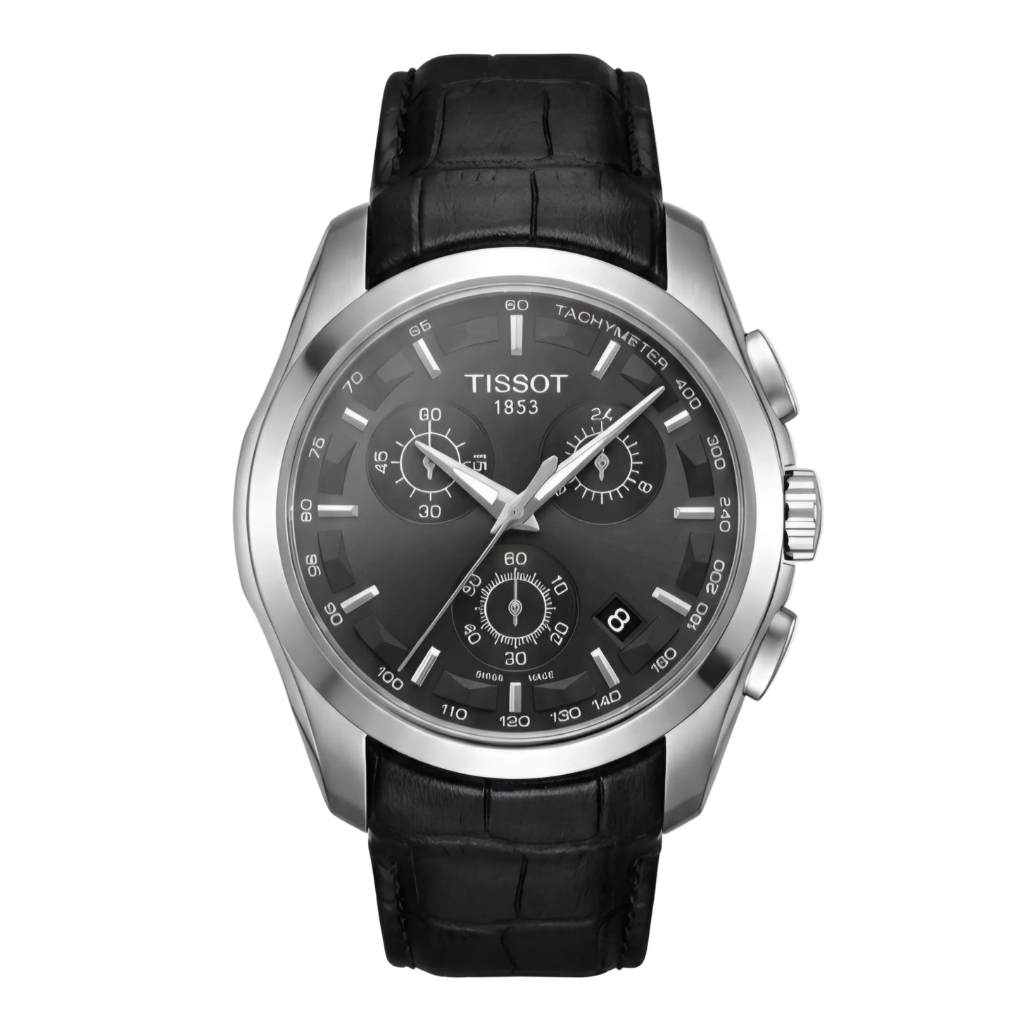 TIS Analog Black dial Black Leather Chronograph