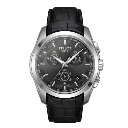 TIS Analog Black dial Black Leather Chronograph
