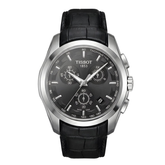 TIS Analog Black dial Black Leather Chronograph