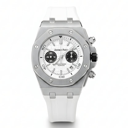AP Royal Oak Quartz Offshore Diver Chronograph with white rubber strap