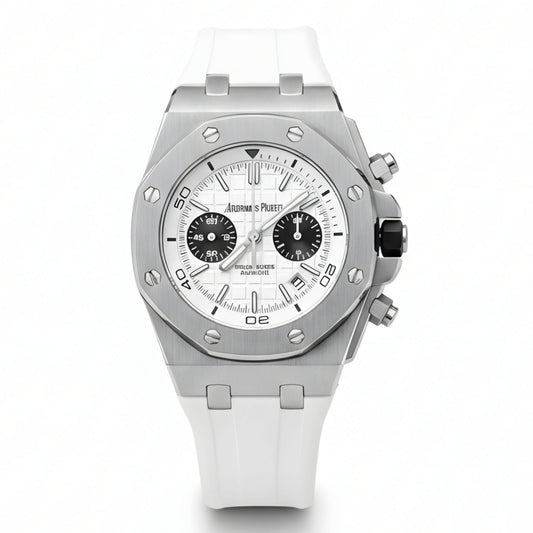 AP Royal Oak Quartz Offshore Diver Chronograph with white rubber strap