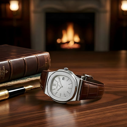 PP Nautilus Silver Steel & Brown Leather (Semi-Auto