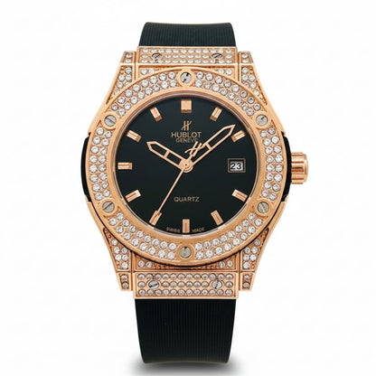 HUB Geneve Women's Rose Gold & Black Rubber