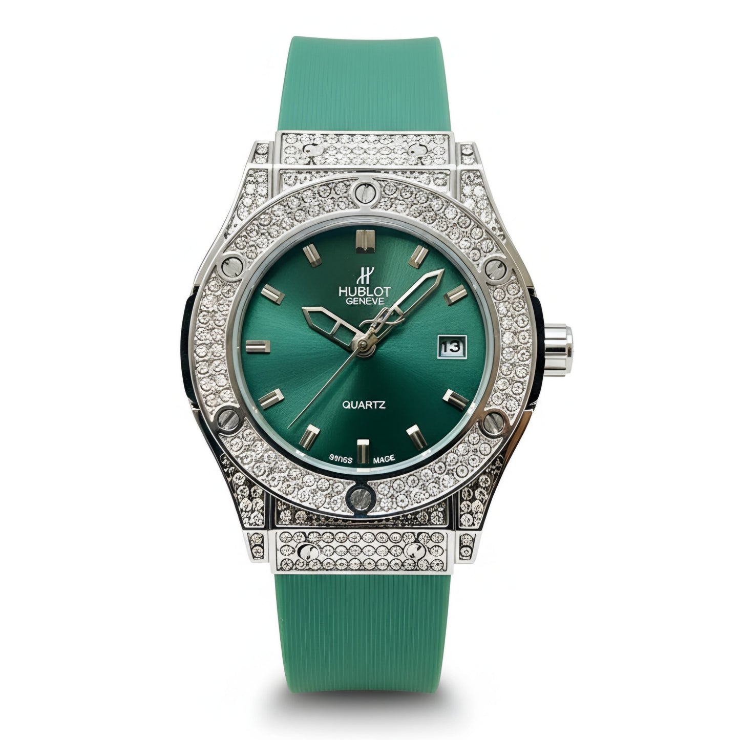 HUB Geneve Women's Silver & Green Rubber