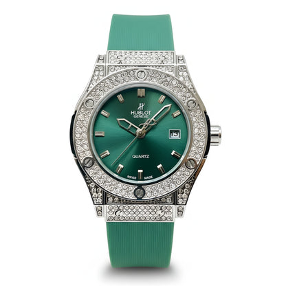 HUB Geneve Women's Silver & Green Rubber