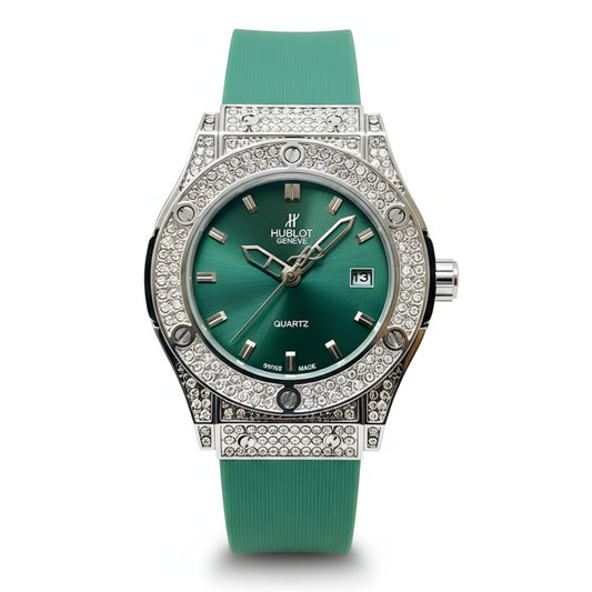 HUB Geneve Women's Silver & Green Rubber
